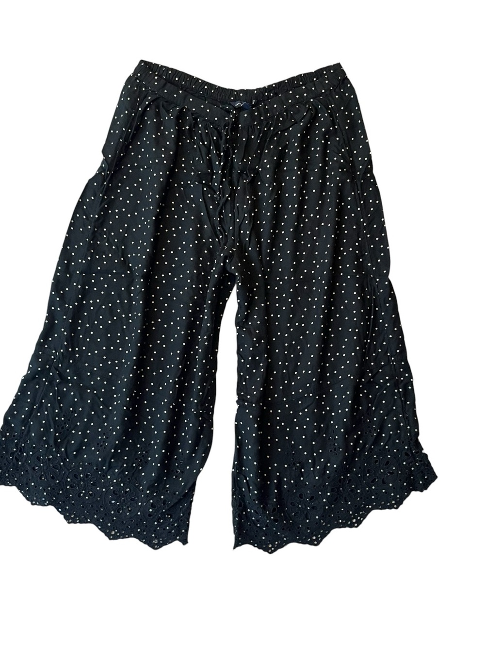 American Eagle pants S Wide leg crop Black polka dot Eyelet lace trim Womens